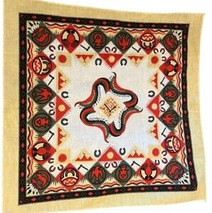 New Crisp AZTEC NATIVE AMERICAN Bandana Scarf Red, Black White Tan Easy Washable